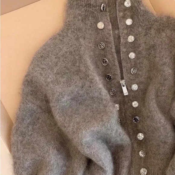 Gray Button-Up Fuzzy Sweater - Picture 2 of 2